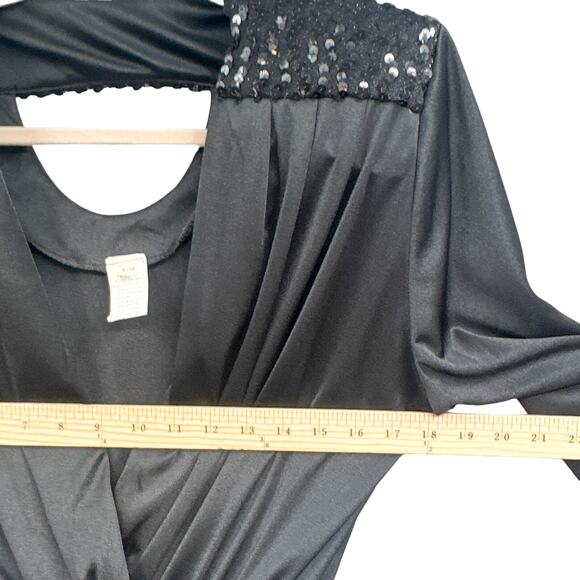 VTG 80s Black Jumpsuit Women 9/10 Sequin Disco Witchy Goth Party NYE Glam Goddes - Picture 10 of 16